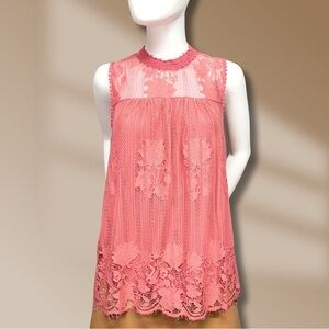 Worthington Women's Guava Terracotta Color Lace Layered Top Blouse Sz L NWOT!